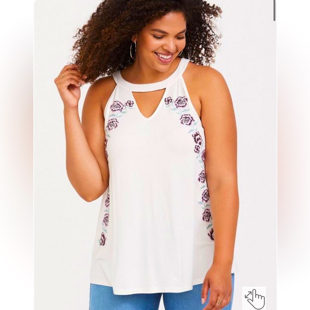 Torrid Soft White Floral Embroidered Goddess Tank Tunic